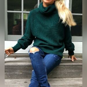 CAbi Deep Green Cowl Neck Sweater